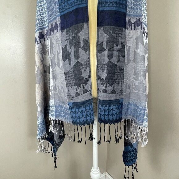 Unisex Multicolored Plaid Acrylic Fringe Scarf  33” x 28” Cotton/Viscose - Picture 7 of 15